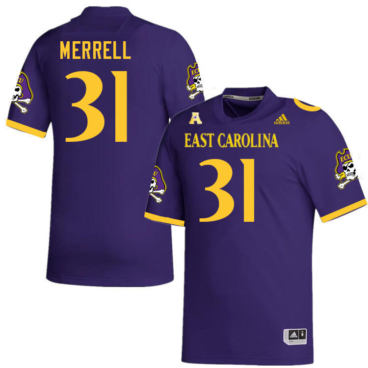 Men #31 Kevon Merrell ECU Pirates College Football Jerseys Stitched-Purple